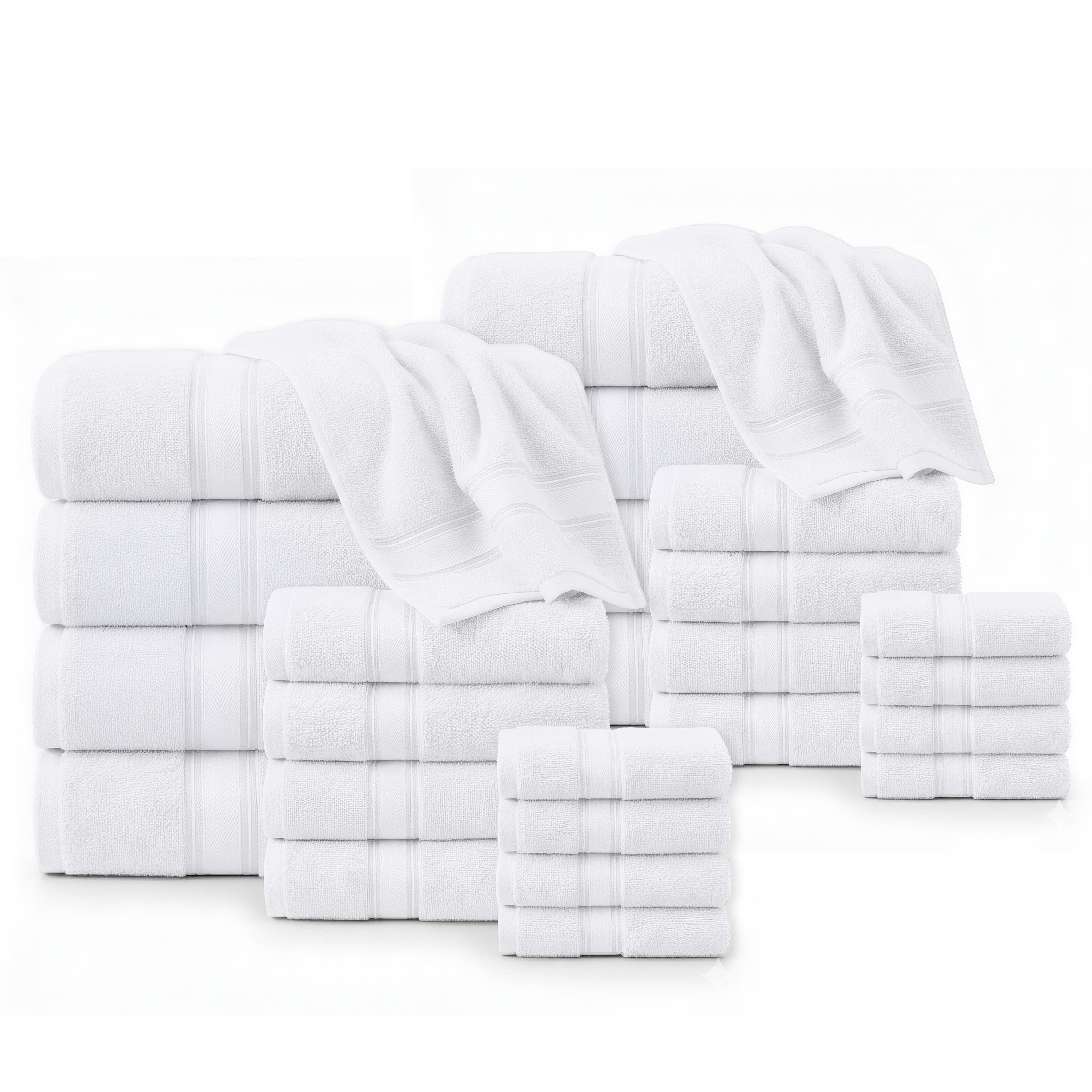 24 Piece 100% Cotton Towel Set 550GSM - White